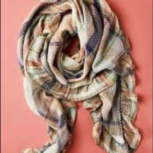 Anthropologie Brand New Plaid Design 100% Acrylic Scarf Contemporary Boho Work - Picture 2 of 7